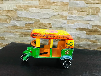 UdrCrafts® Handcrafted Push and Pull Wooden Auto Rickshaw Showpiece, Traditional Indian Design, Ideal for Collection, Gifting and Imaginative Play
