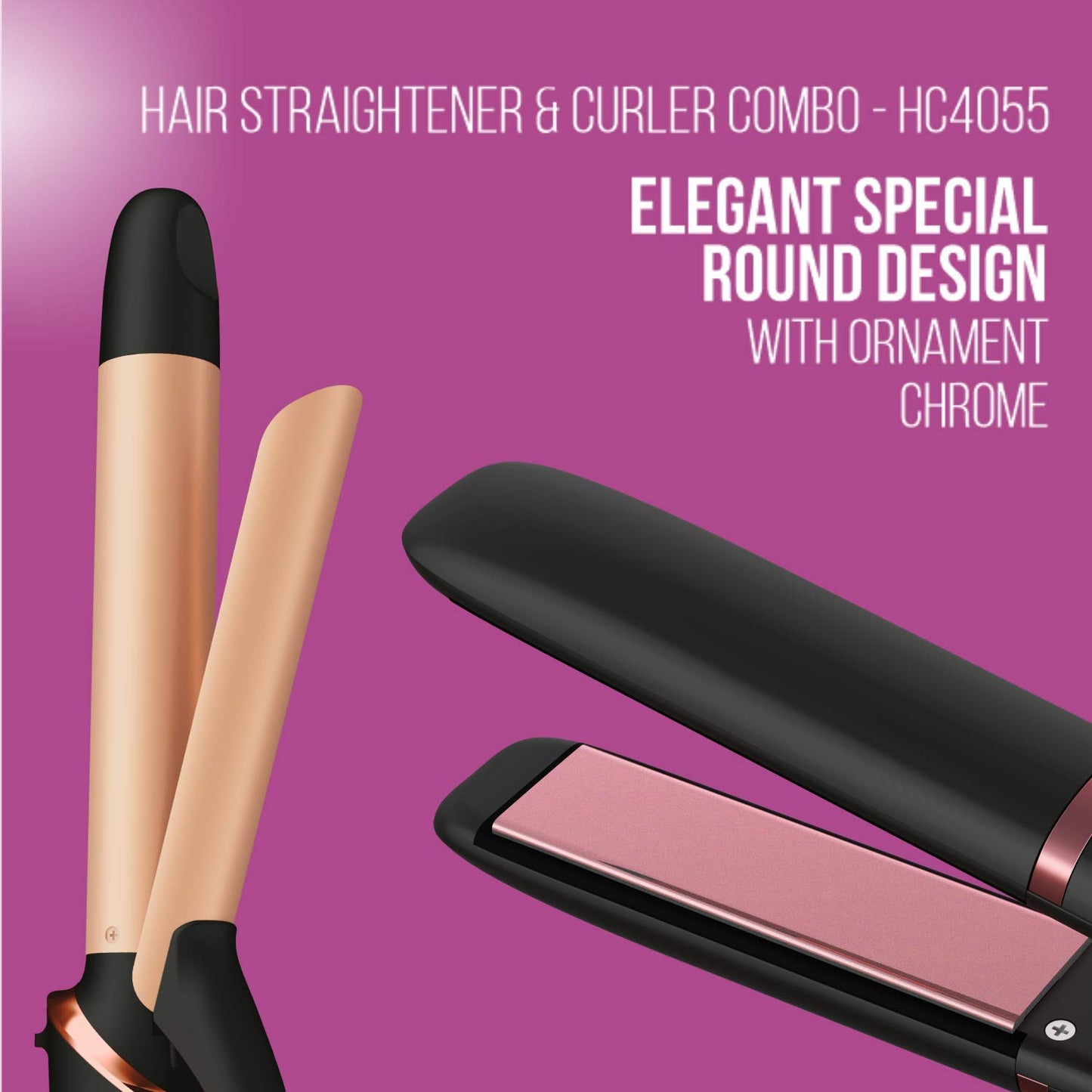 Havells HC4055 Hair Straightener and Curler Combo, Straightens and Curls, Suitable for All Hair Types and Chrome) (Black)