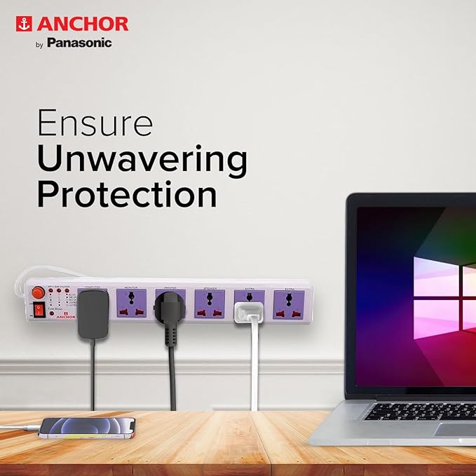 Anchor by Panasonic 6 way Universal Socket with Single Switch | 6 Way Extension Board with 1.5 Mtr Extension Cord | Multi Plug Socket for Home Wall, Office (22579)