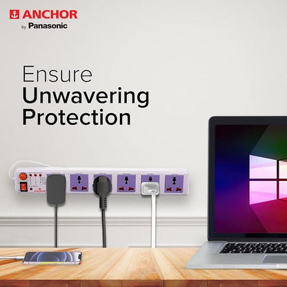 Anchor by Panasonic 6 way Universal Socket with Single Switch | 6 Way Extension Board with 1.5 Mtr Extension Cord | Multi Plug Socket for Home Wall, Office (22579)