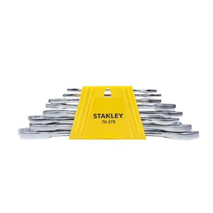 STANLEY 70-379E 8-Piece Matt Finish Double Open End Spanner Set, Chrome Vanadium Steel, Anti-Slip Design on Open End, Ideal for Tightening or Loosening Fasteners at Home, Office, Construction Sites