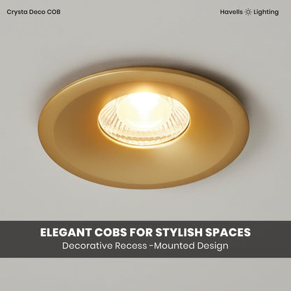 Havells Crysta Deco Cob 7W 6K Sand Gold,Led-Spotlights,Energy Efficient,Long Life of 25000 Burning Hours,Beam Angle of 36°,Metal Body Cob with Independent Driver,Cool Daylight (6500K)