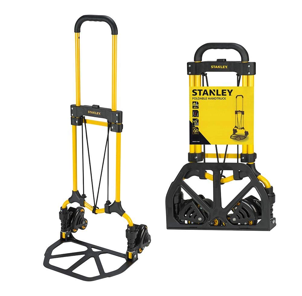 STANLEY SXWT-FT584-SP Folding Handtruck, 30/60kg Load Capacity, Adjustable TPR Grip Handle, Comes with a Bungee Cord, 2" Stair Climber Wheels, Open Dimn: 41x41x102 cm,Folded Dimn: 39x67x72.5 cm
