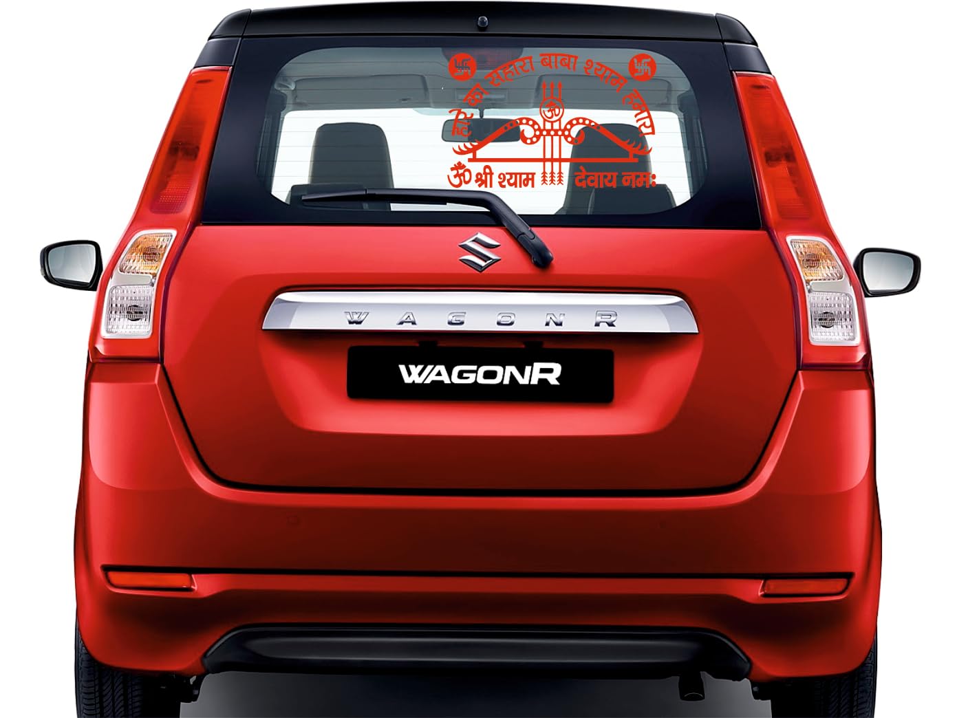 Akshar Arts Bhuwana Red Bhagwan Khatu Shyam Sticker for Car and Bike Sticker 28x19cm