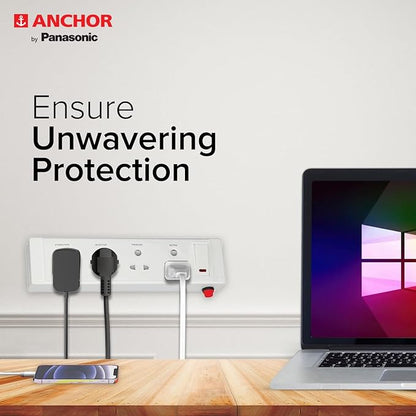 Anchor by Panasonic 20518 Plastic 4 Way Shutter Socket Surge Protector with Single Switch (White)