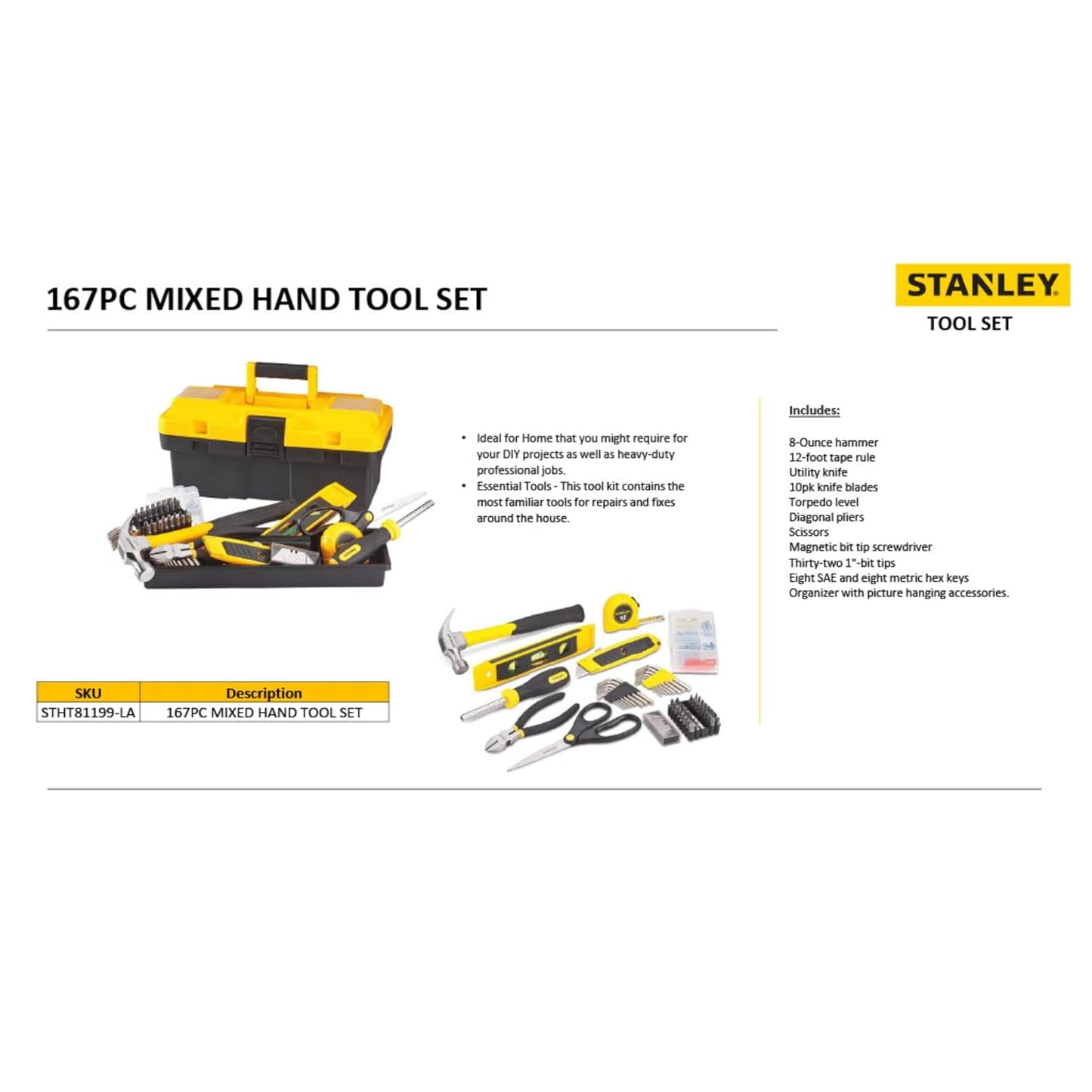STANLEY STHT81199-LA Mixed Hand Tool Set, 167 Piece