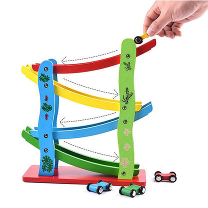 UdrCrafts® Wooden Ramp Race Track Set for Kids, Multilevel Twister Track Toy Set with Four Cars, Fun Playing Smooth Racing Car Slider Toy for Kids, Multicolor, 3+ Years (Pack of 1)