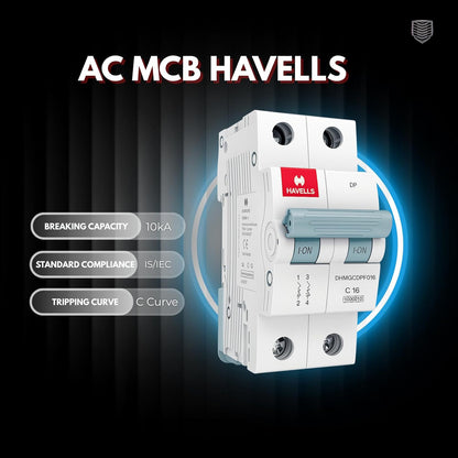 Havells AC MCB C Curve – High Efficiency Circuit Breaker with 13 Plates Arc Chamber | Safety Terminals | Low Power Consumption | Fast Trip Mechanism (16A 240V)