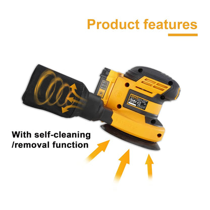 INGCO Cordless Random Orbital Sander, 10000 rpm, Bottom size: 125mm, With 1pcs 2.0Ah Battery and Charger, With 5 PCS sand paper