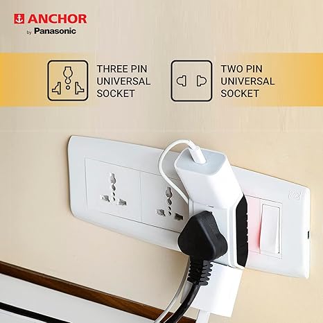Anchor by Panasonic 6A 3 Pin Multiplug Travel Adapter with Universal Socket | 3 Pin Multi Plug Universal Socket (White)