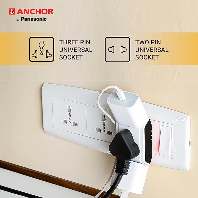 ANCHOR 6A 3 Pin Multi Plug Socket Travel Adapter with Universal Socket, 3 Pin Multi Plug Extension Socket (White - PK3)