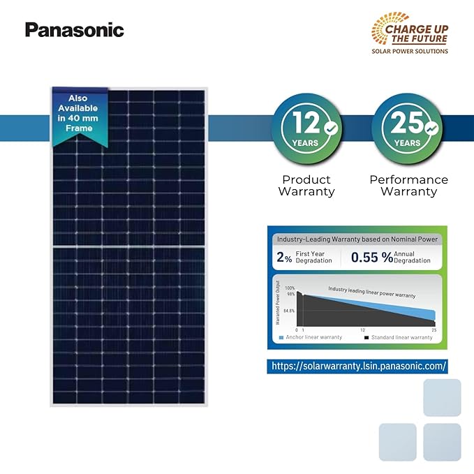 Anchor by Panasonic 540W DCR Bifacial Crystalline PERC 144 Cells Half Cut Solar Panel with Transparent Backsheet, IP68 Rated, 25 Yrs Performance Warranty, Eligible for Gov Subsidies (Pack of 2)