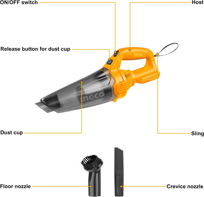 Ingco 20V Lithium-ion Handheld Vacuum Cleaner (Body Only) Cordless Portable Lightweight Vacuum for Car Bench Table CVLI201261