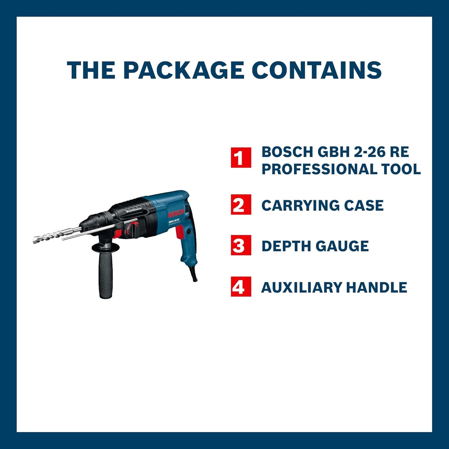 BOSCH GBH 2-26 RE Professional Rotary Hammer - SDS Plus | 800 W | SDS Plus Tool Holder | Rated Speed 0-900 rpm | Impact Rate 0-4000 BPM | Impact energy 0-2.7 J| Rotation Control Clutch | 1 Yr Warranty