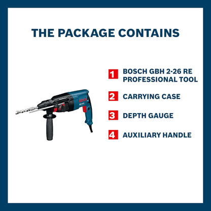 BOSCH GBH 2-26 RE Professional Rotary Hammer - SDS Plus | 800 W | SDS Plus Tool Holder | Rated Speed 0-900 rpm | Impact Rate 0-4000 BPM | Impact energy 0-2.7 J| Rotation Control Clutch | 1 Yr Warranty