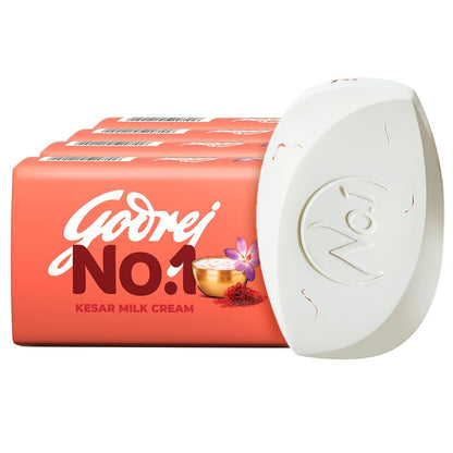 Godrej No. 1 Bathing Soap Kesar & Milk Cream Grade 1 Soap & Long-Lasting Fragrance, Combo Pack Of 4 (150G Each)