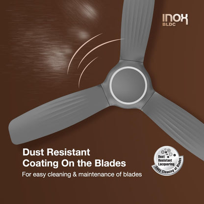 Havells 1200mm Inox BLDC Motor Ceiling Fan | Remote Controlled, High Air Delivery Fan | 5 Star Rated, Upto 60% Energy Saving, 2 Year Warranty | (Pack of 1, Slate), Silver