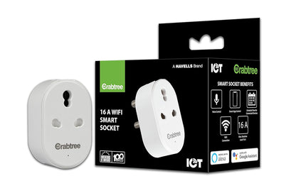 Havells 16 A Wi-Fi Smart Plug (White) with Voice Control & Energy Monitoring — Suitable for Large Appliances like Geysers, Heaters, OFRs, and Air Conditioners (Works with Alexa and Google Assistant)