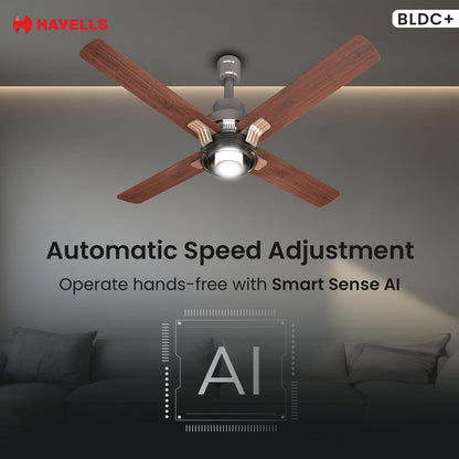 Havells 1320Mm Florette Underlight Bldc Motor Ceiling Fan|Remote Controlled, High Air Delivery Fan|5 Stars Rated, Upto 60% Energy Saving, 2 Year Warranty|(Pack Of 1, Smoke Brown Wood)