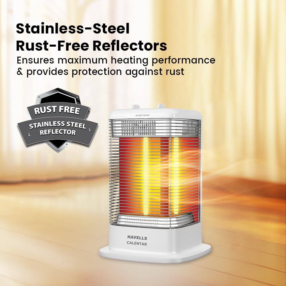 Havells Calenter 1050 Watt Room Heater With 3 Carbon Heating Tube| 3 Heat Setting| Tip Over Switch Protection| 3 Direction Heating| Upto 120min. Timer Setting| 2 Years Manufacturer Warranty (White)