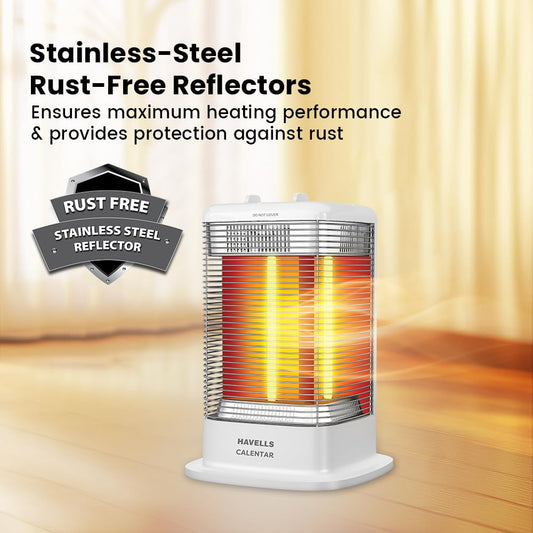 Havells Calenter 1050 Watt Room Heater With 3 Carbon Heating Tube| 3 Heat Setting| Tip Over Switch Protection| 3 Direction Heating| Upto 120min. Timer Setting| 2 Years Manufacturer Warranty (White)