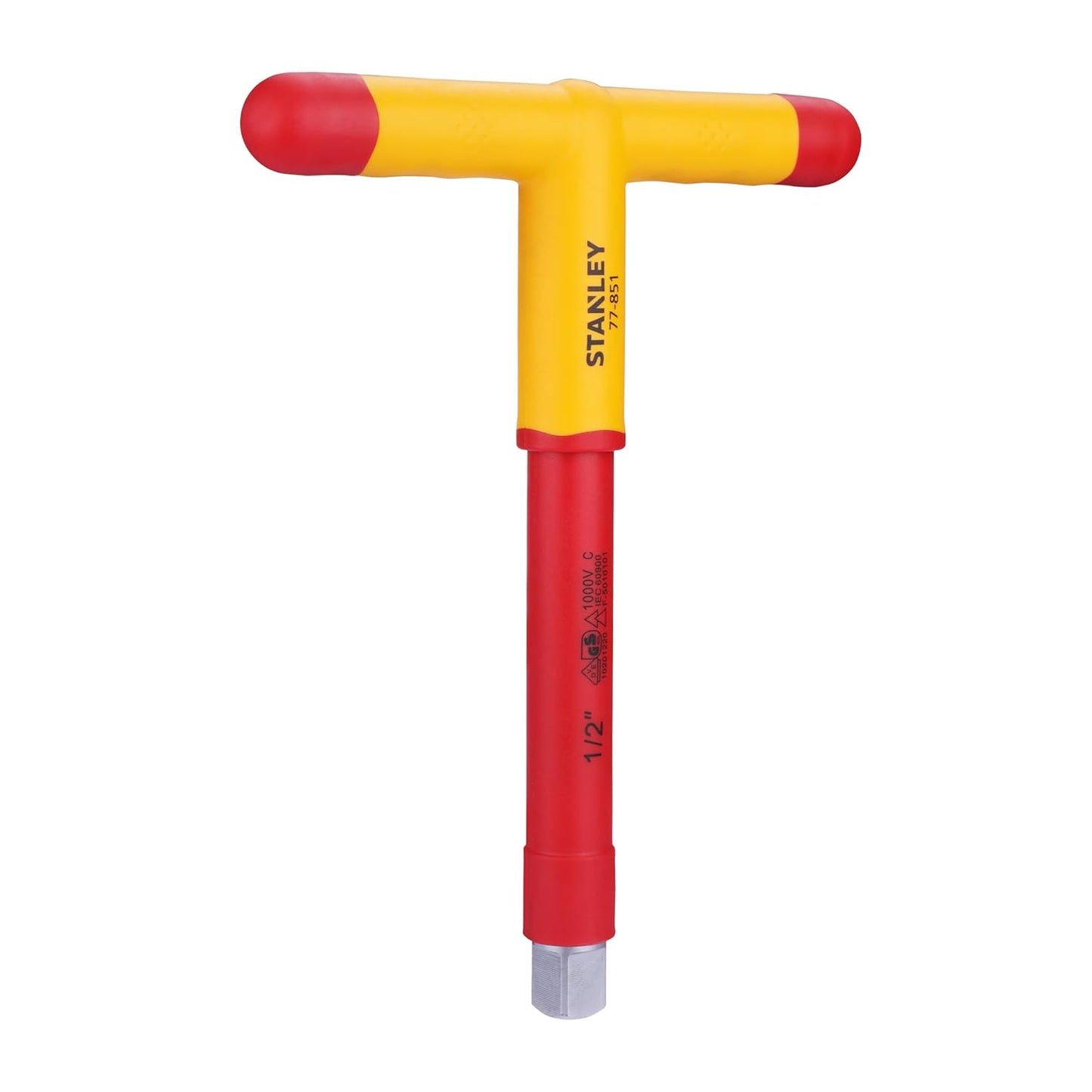 Stanley STMT77851-23B 1/2" VDE Insulated T-Handle Wrench 200mm, Ideal For Repair Of Electric Vehicles, Red and Yellow