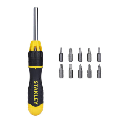 STANLEY STHT68010-8 Magnetic Holder Ratcheting Screwdriver with 10 Bits, 3-Position Audible Ratcheting Mechanism,Comes with Patented Bit Storage System, Ideal for Machines, Cars & General Repair Tasks