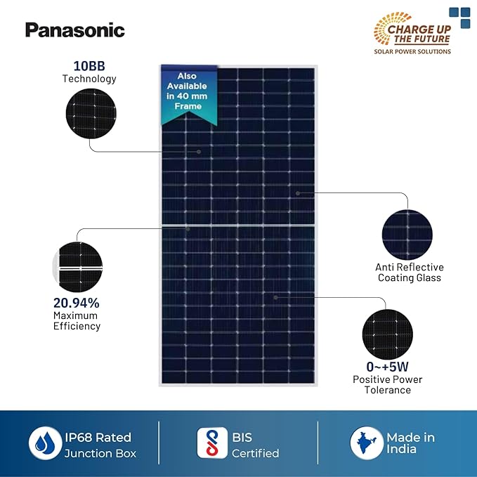 Anchor by Panasonic 540W DCR Bifacial Crystalline PERC 144 Cells Half Cut Solar Panel with Transparent Backsheet, IP68 Rated, 25 Yrs Performance Warranty, Eligible for Gov Subsidies (Pack of 2)