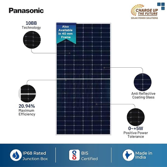 Anchor by Panasonic 540W DCR Bifacial Crystalline PERC 144 Cells Half Cut Solar Panel with Transparent Backsheet, IP68 Rated, 25 Yrs Performance Warranty, Eligible for Gov Subsidies (Pack of 2)