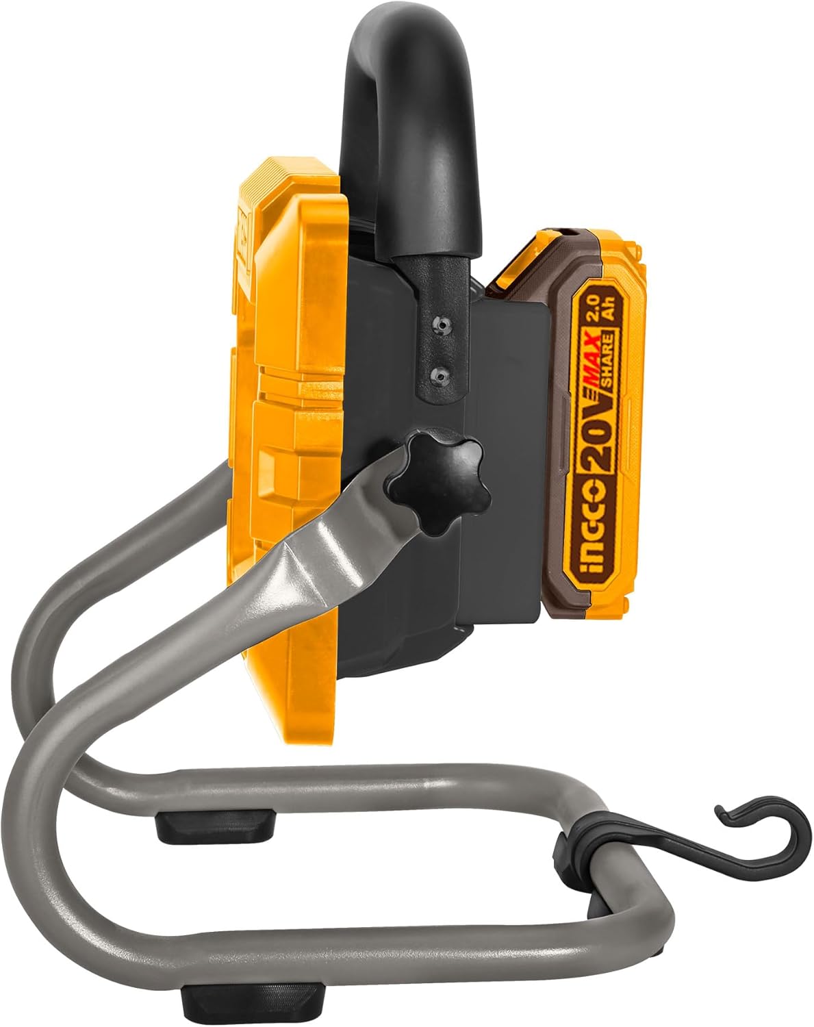 INGCO 20V Lithium-ion LED Work Light 20W Portable Jobsite Light 1800Lm Max, Construction site Floodlight 2 Settings 360° Adjustable with Battery and Charger for Auto-Repair, Camping CWLI20258