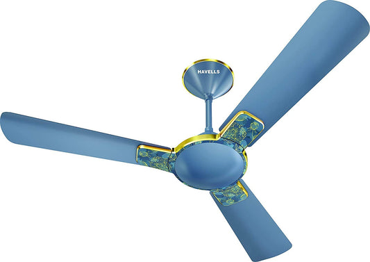 Havells Enticer Art Nature Flowers 1200mm Decorative, Dust Resistant, High Power in Low Voltage (HPLV), High Speed Ceiling Fan (Sapphire)