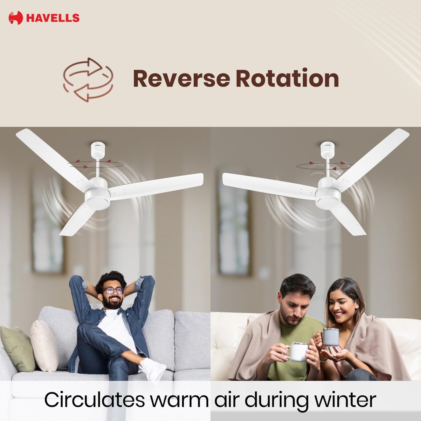 Havells FAB BLDC Ceiling Fan 1200mm, 380 RPM, Savings upto 65%, Reverse Rotation, 4 Modes (Boost, Sleep, Breeze, Mop), Low Wattage 30W, Low Noise, Air Flow:225 CMM, 3 Year Warranty, Elegant White