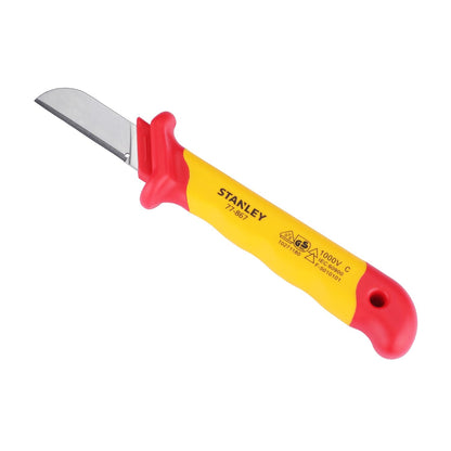 STANLEY STMT77867-23B VDE Insulated Straight Cable Knife 50x180mm, Ideal For Repair Of Electric Vehicles, Red and Yellow