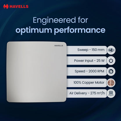 Havells 150mm Ventil Air ZX Exhaust Fan | Strong Air Suction, Rust Proof Body and Dust Protection Shutters | Suitable for Bathroom, Kitchen & Office, 2 Year Warranty | (Pack of 1, White)