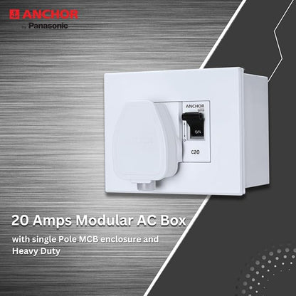 Anchor by Panasonic 20 Amp Modular AC Box with Single Pole MCB enclosure and Heavy Duty ISI 3 Pin Plug Top