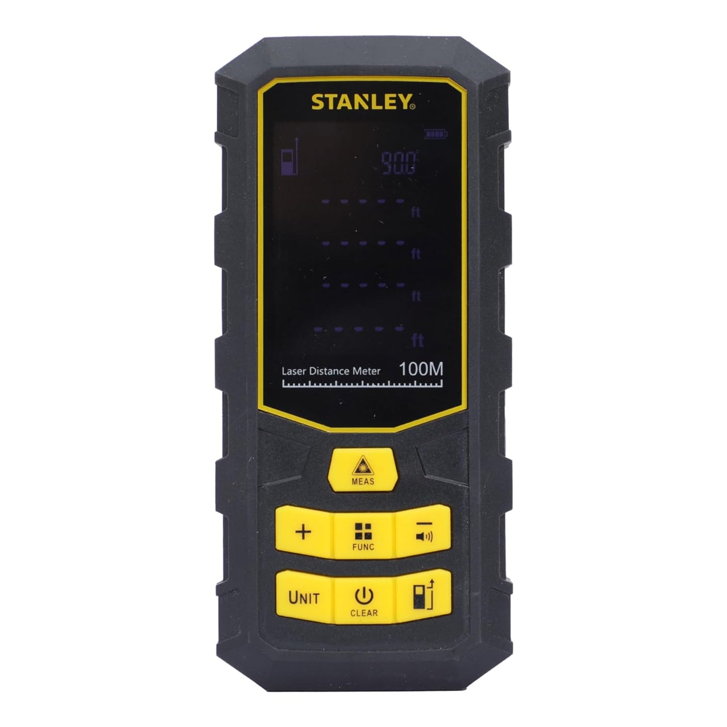 STANLEY STHT77803-A Professional Black Laser Distance Meter - 100 M, ±2.0mm Accuracy, Comes with 3 * 1.5V AAA Batteries, IP40 Dust & Water-Splash Rating, Ideal for Area & Volume Measurement