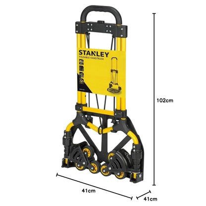 STANLEY SXWT-FT584-SP Folding Handtruck, 30/60kg Load Capacity, Adjustable TPR Grip Handle, Comes with a Bungee Cord, 2" Stair Climber Wheels, Open Dimn: 41x41x102 cm,Folded Dimn: 39x67x72.5 cm
