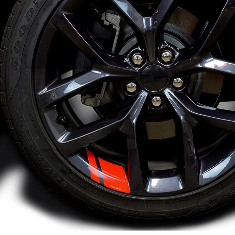 Akshar Arts Bhuwana (Red) Wheel Decals Hash Stripe Stickers Fits 18''- 21'' Wheels, 6Pcs Reflective Car Wheel Rim Decal Stripes Decoration Accessories Compatible with Aadi A1