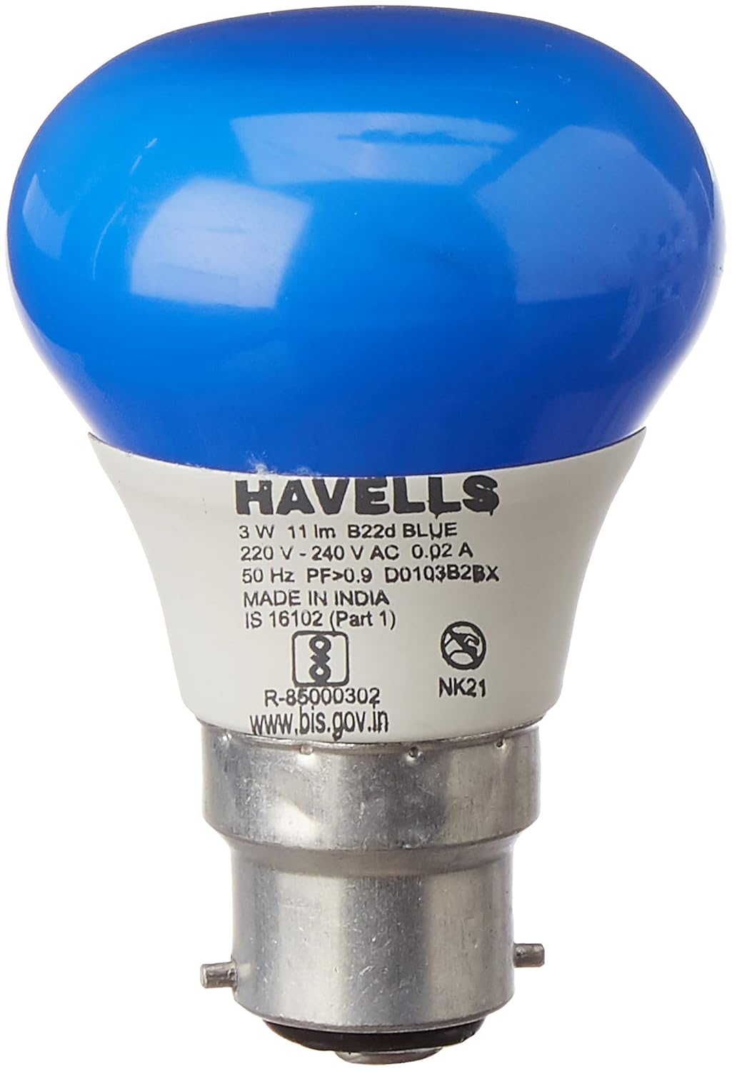 Havells Rojo 3W LED B22 Blue Bulb|Cool Day Light|Energy Efficient|Elegant Design|Upto 15000 Hours of Lighting|Upto 4KV Surge Protection |Made in India|Pack of 1