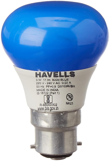 Havells Rojo 3W LED B22 Blue Bulb|Cool Day Light|Energy Efficient|Elegant Design|Upto 15000 Hours of Lighting|Upto 4KV Surge Protection |Made in India|Pack of 1