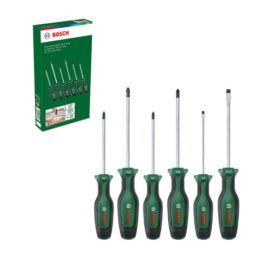 BOSCH 6-Piece Screwdriver Set | Variety of Sizes & Types for Home Repairs, DIY & Professional Use | High-Strength Steel Blades | Ergonomic Soft-Grip Handles | Magnetic Tips for Precise Screw Placement