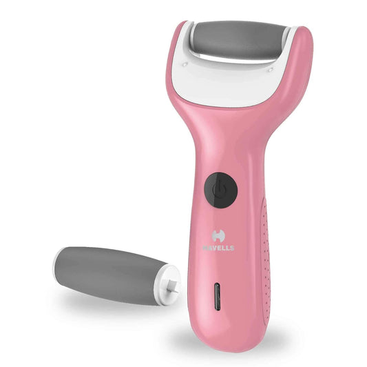 Havells CR4001 Rechargeable Callus Remover; Professional Pedi feet care for cracked heels; Cord & Cordless Use; For all skin types (Pink)