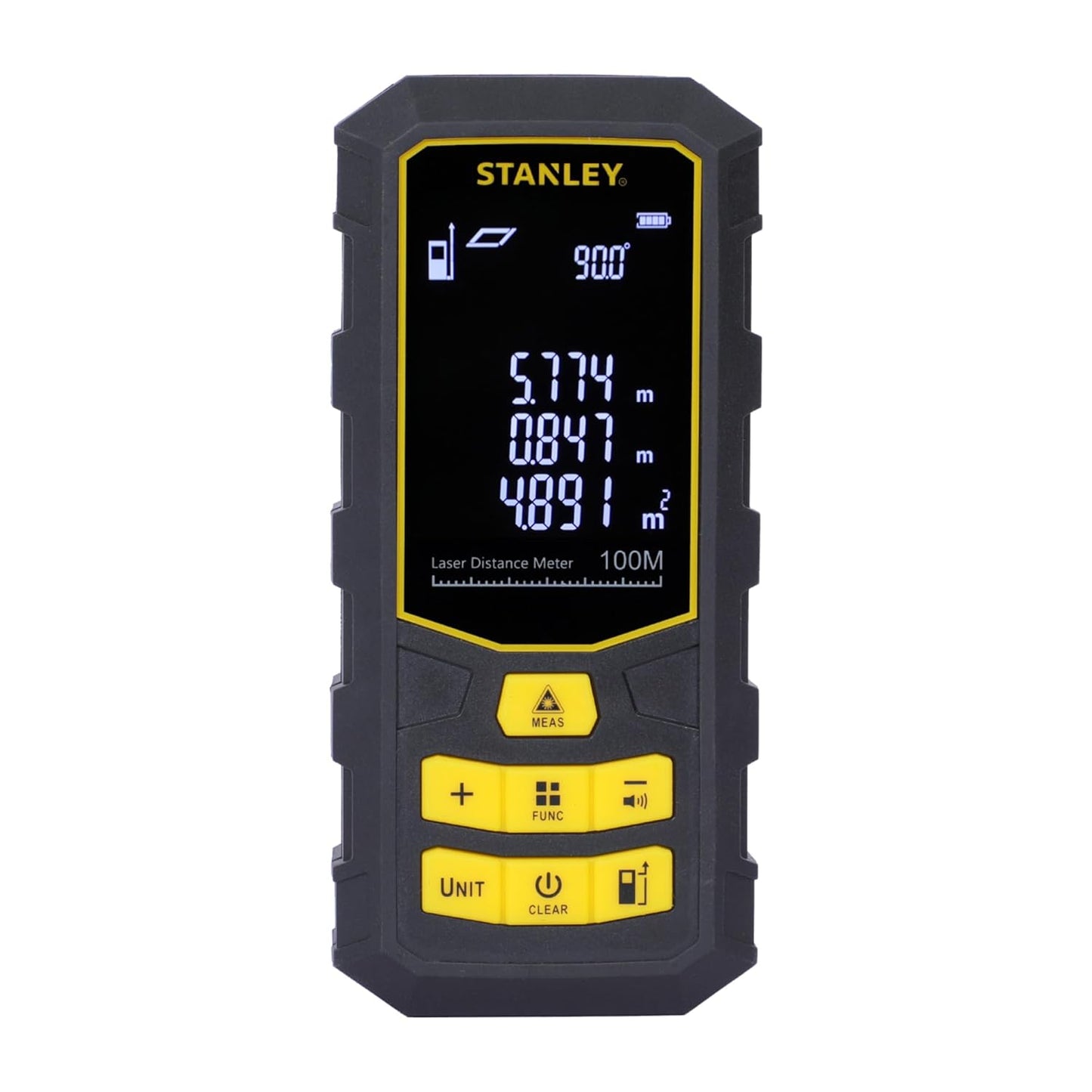 STANLEY STHT77803-A Professional Black Laser Distance Meter - 100 M, ±2.0mm Accuracy, Comes with 3 * 1.5V AAA Batteries, IP40 Dust & Water-Splash Rating, Ideal for Area & Volume Measurement