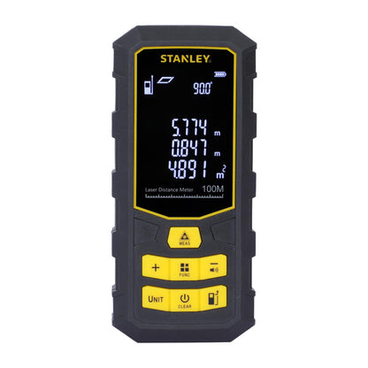 STANLEY STHT77803-A Professional Black Laser Distance Meter - 100 M, ±2.0mm Accuracy, Comes with 3 * 1.5V AAA Batteries, IP40 Dust & Water-Splash Rating, Ideal for Area & Volume Measurement