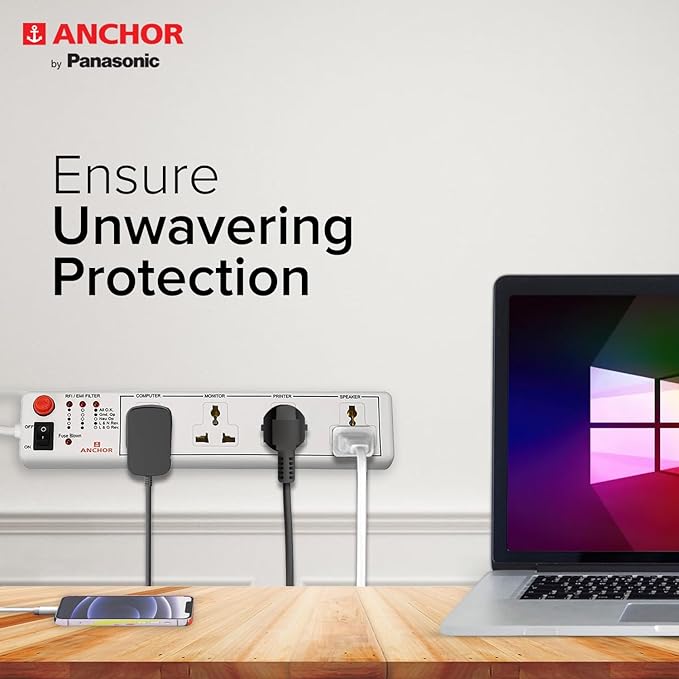 Anchor by Panasonic Spike Guard- 4 Universal Socket with Single Switch - 4 Mtr (22048)