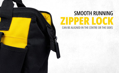 STANLEY STST512114 12'' Multipurpose Tools Storage Nylon Water Proof Open Mouth Bag, 1 Year Warranty, YELLOW & BLACK