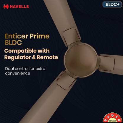 Havells 1200mm Enticer BLDC Prime Ceiling Fan| Compatible with Regulator & Remote| Upto 55% Energy Saving| High Air Delivery | 100% Copper Motor| 2 Years Comprehensive Warranty(Brown LT Copper)