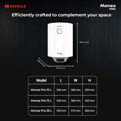 Havells Monza Pro 15L Storage Water Heater(Geyser)|Faster Heating|Safer to use|Saves electricity|Engineered for Hard Water|Endurashield Coated Anti Rust Tank|Whirlflow Technology|High Rise suitable