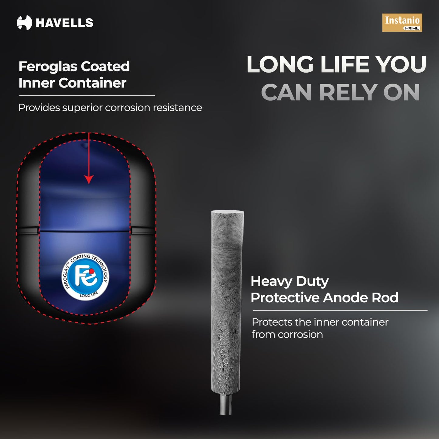 Havells Instanio Prime 25 Litre Storage Water Heater (Geyser) |Temp. Sensing Color Changing LED Indicator | Glass Coated Anti Rust Tank | Warranty: 5 Year on Tank | High Rise Compatible (White Blue)