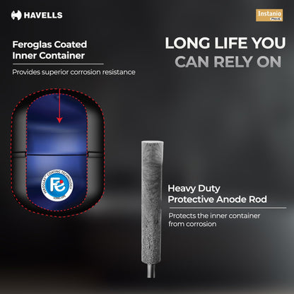 Havells Instanio Prime 25 Litre Storage Water Heater (Geyser) |Temp. Sensing Color Changing LED Indicator | Glass Coated Anti Rust Tank | Warranty: 5 Year on Tank | High Rise Compatible (White Blue)